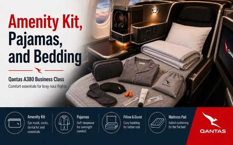 amenity kit, pajamas, and bedding