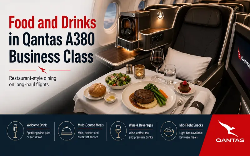 food and drinks in qantas a380 business class