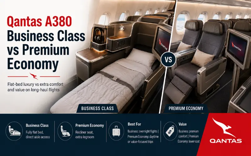 qantas a380 business class vs premium economy