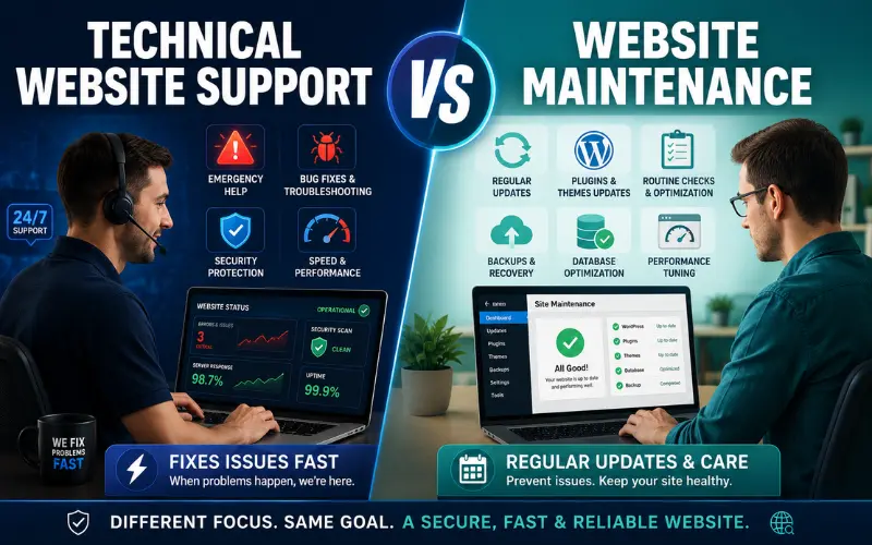 technical website support vs website maintenance