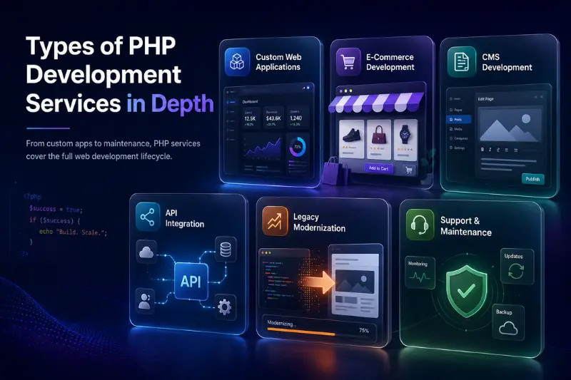 types of php development services in depth