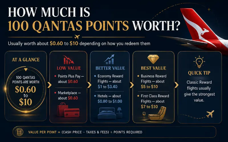 what is the average value of 100 qantas points